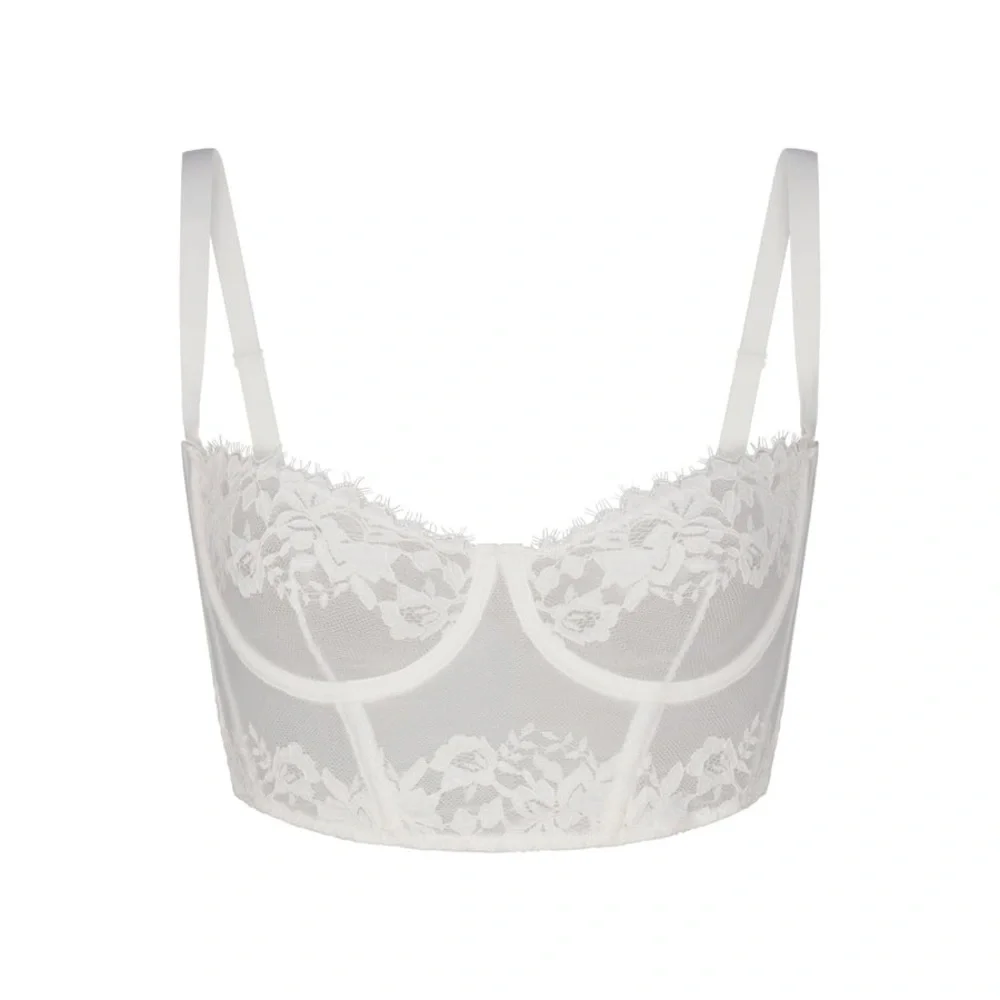 Skims Lace Unlined Balconette Corset | Marble - Picture 8 of 11